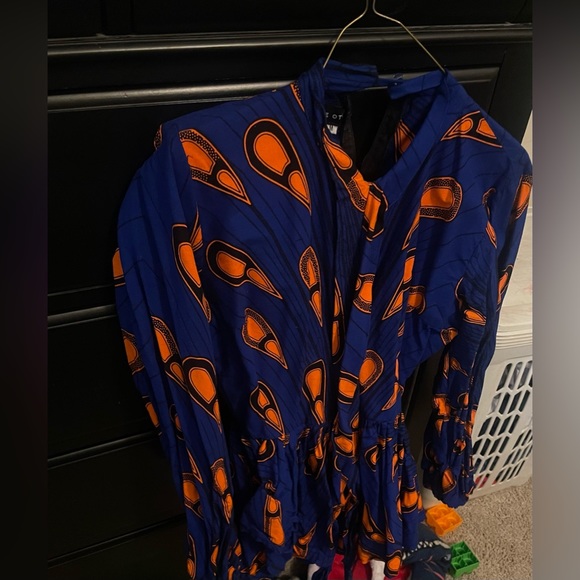 Blue African Bibi Blouse-Size M - Picture 2 of 3